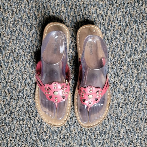 Red Leather Minnetonka Studded Thong Sandals Size 10 - Picture 5 of 15